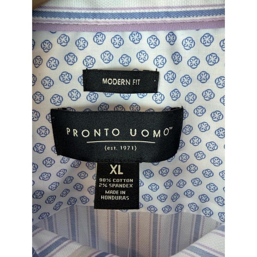 Pronto Uomo Shirt Mens XL White Blue Stripe Slim Fit Stretch Long Sleeve Men New - Picture 3 of 11